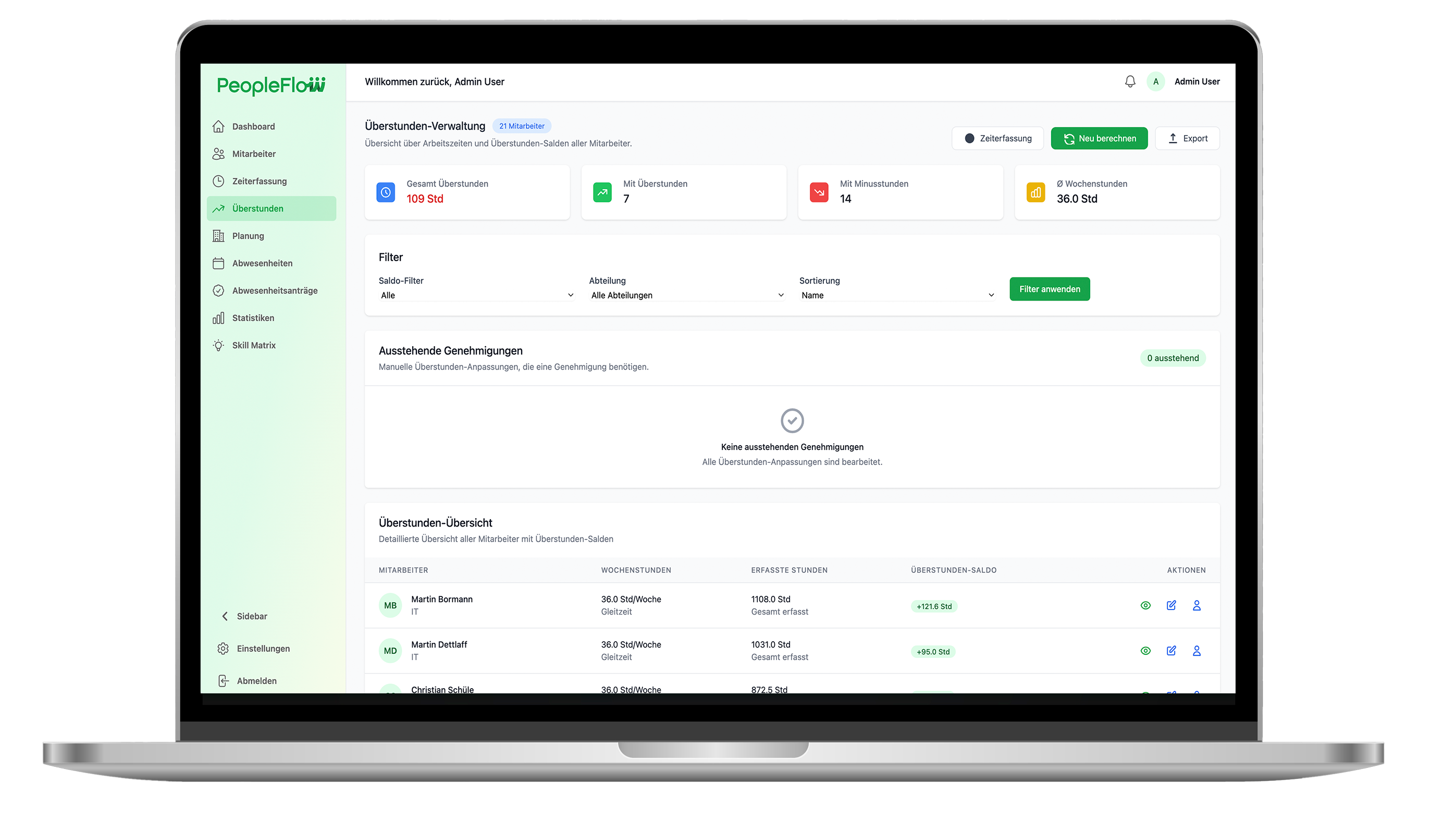 Überstundenverwaltung Screenshot