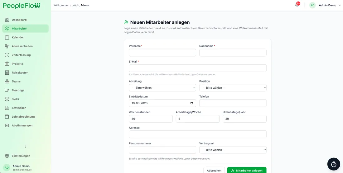 PeopleFlow Team-Übersicht